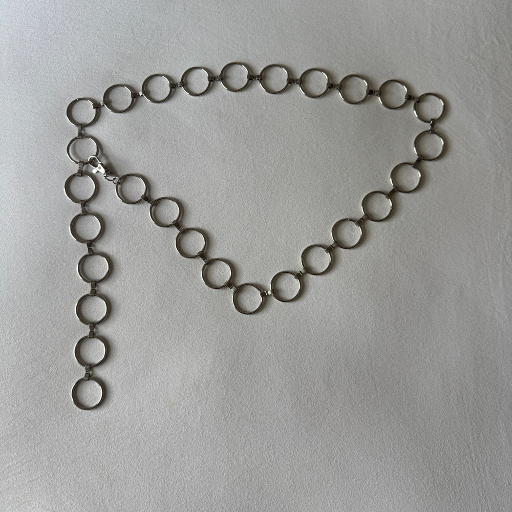 Silver O-Ring Chain Belt 50" Adjustable Lobster Clasp Y2K Boho Metal Grunge Alt